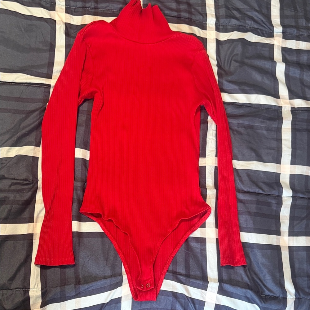 Fashion Nova Red Ribbed Turtleneck Bodysuit